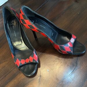 St. John Leather Harlequin Peep-Toe Heels